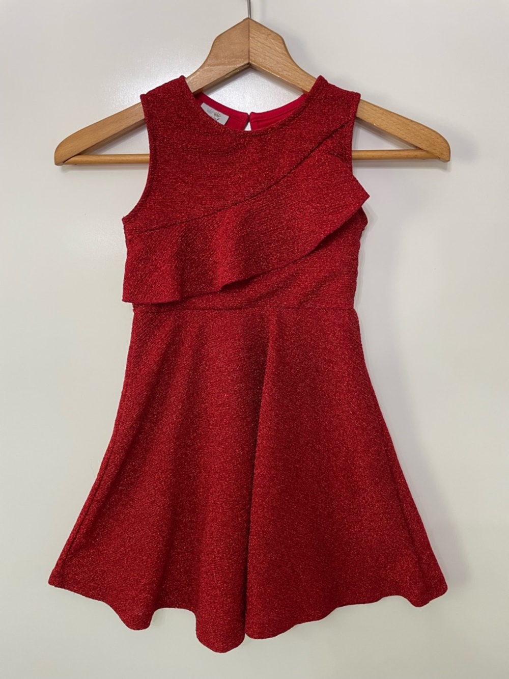 Girls Sleeveless Red Sparkle Ruffle Skater Dress size XS (4/5) Holiday Party